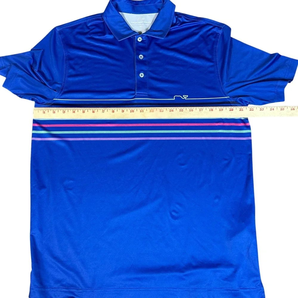 Vineyard Vines Polo Mens M‎ Blue Multi-Color Striped Performance Short Sleeve